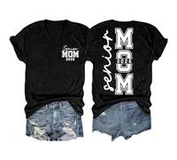 Genérico Camisas Mujer Manga Corta Blusas De Mamá 2026 Camisetas Graduación Camiseta Graduada para Mujer Gráficas con Cuello En V Deporte Ropas Verano Elegantes Tshirt For Women Womens Shirt Negro L