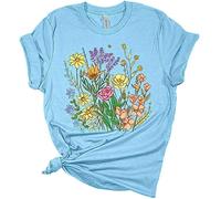 Genérico Camisas Mujer Manga Corta Blusas De Verano para Patrón Flores Silvestres Casual Mangas Tallas Grandes Top Más Todos Los Días Camiseta Camisetas Moda Algodon Ropa Ropas T Shirt Elegante