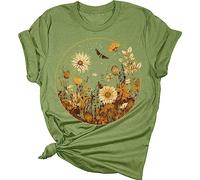 Genérico Camisas Mujer Manga Corta Blusas De Verano para Patrón Flores Silvestres Casual Mangas Tallas Grandes Top Más Todos Los Días Camiseta Camisetas Moda Algodon Ropa Ropas T Shirt Elegante Verde