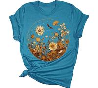 Genérico Camisas Mujer Manga Corta Blusas De Verano para Patrón Flores Silvestres Casual Mangas Tallas Grandes Top Más Todos Los Días Camiseta Camisetas Moda Algodon Ropa Ropas T Shirt Elegante Azul