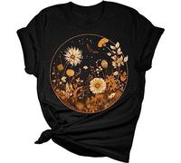 Genérico Camisas Mujer Manga Corta Blusas De Verano para Patrón Flores Silvestres Casual Mangas Tallas Grandes Top Más Todos Los Días Camiseta Camisetas Moda Algodon Ropa Ropas T Shirt Elegante Negro