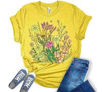 Genérico Camisas Mujer Manga Corta Blusas De Verano para Patrón Flores Silvestres Casual Mangas Tallas Grandes Top Más Todos Los Días Camiseta Camisetas Moda Algodon Ropa Ropas T Shirt Elegante