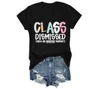 Genérico Camisas Mujer Verano Blusas De Profesora para Mujer Clase Terminada ¡Que Un Increíble! Camisetas Gráficas Último Día Clases Camiseta Cuello Womens T Shirts Camisa Blanca Manga Negro L