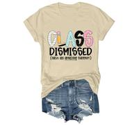 Genérico Camisas Mujer Verano Blusas De Profesora para Mujer Clase Terminada ¡Que Un Increíble! Camisetas Gráficas Último Día Clases Camiseta Cuello Womens T Shirts Camisa Blanca Manga Beige 3XL