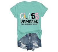 Genérico Camisas Mujer Verano Blusas De Profesora para Mujer Clase Terminada ¡Que Un Increíble! Camisetas Gráficas Último Día Clases Camiseta Cuello Womens T Shirts Camisa Blanca Manga Menta Verde L
