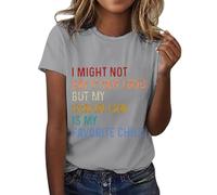 Genérico Camisas Mujer Verano Blusas Que No Lo Diga Pero Yerno Es Hijo Favorito Camisa con Estampado De para Camiseta Manga Corta Cuello Top Ligero Y Informal Camisetas Algodon Ropa Blanca T Grey XL