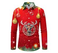 Genérico Camisas Navideñas Hombre, Camisa Hombre Slim Fit, Camisa Informal De Negocios Navideña para Hombre Cómoda De Cuello Holgado De Manga Larga con Vaca Linda Navideña