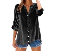 Genérico Camisas Western para Mujer con Flecos, Blusa Casual de Manga Larga y Cuello en V para Mujer, Ajuste suelto e informal, Regalo Mamá Rigolo, Le Noir, M