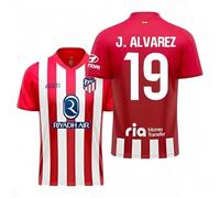 Genérico Camiseta ATM Infantil J. Alvarez 19 - Ropa Deportiva para Niño con Nombre y Número, Ideal para Fútbol, Juego Activo y Uso Diario (FR/ES, Edad, 6 años, Regular, Roja y Blanca)