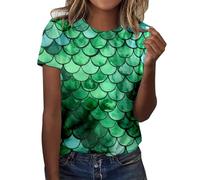 Genérico Camiseta Compresion Mujer Camiseta de Mujer con Estampado Digital Holgada para Uso Diario Transpirable y (Green, XXL)