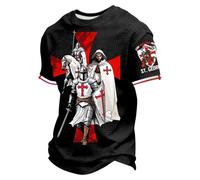 Generico Camiseta con bandera inglesa St George Camiseta Dragon Knight T-Shirt St Georges Day Top Camiseta gimnasio hombre con cuello redondo mangas cortas entrenamiento baloncesto tenis, Negro Black