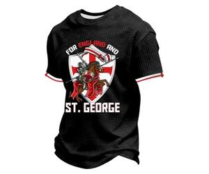 Generico Camiseta con bandera inglesa St George Camiseta Dragon Knight T-Shirt St Georges Day Top Camiseta gimnasio hombre con cuello redondo mangas cortas entrenamiento baloncesto tenis, Negro Black