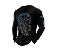 Generico Camiseta con estampado Viking Vintage de la Mitología Norrena para hombre de gran tamaño cuello redondo manga larga Jersey casual de baloncesto deportivo cuello redondo entrenamiento ajuste