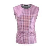 Genérico Camiseta De Carnaval para Hombre - Camiseta Disfraz de Disco de los para Hombre Dorado Plateado Multicolor con Estampado de Lentejuelas y arcoíris sin Mangas bajo la Cintura (Purple S)