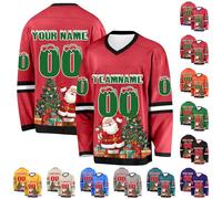 Genérico Camiseta de Hockey navideña Personalizada,diseña tu Propia Camiseta de Hockey Personalizada con tu Nombre/Equipo/número A (FR/ES, Letras, Talla única, Regular, Regular, Estilo 2)
