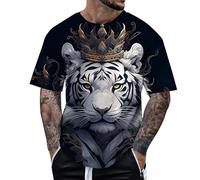 Genérico Camiseta de Hombre con Estampado de Tigre Camisetas Gráficas 3D Cabeza de Tigre Manga Corta Tops Sueltos Deportivas Divertidas Camisetas Novedosas Camisa Casual