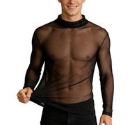 Genérico Camiseta de Malla para Hombre Camiseta Interior Básica Camisa de Ajuste Slim Transparente Camisa Manga Larga Parte Superior Sexy de Malla Cuello Rojoondo Ropa de Club