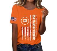 Genérico Camiseta De Manga Corta Para Mujer Sleeve Independence Day Women’S 250Th Anniversary Usa Shirt 2026 American Flag Retro Graphic Tee Camisetas Algodon Basica Woman T Algodón Verano Top Naranja