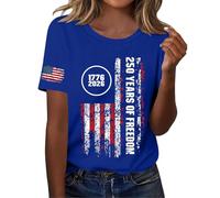 Genérico Camiseta De Manga Corta para Mujer Sleeve Independence Day Women’S 250Th Anniversary USA Shirt 2026 American Flag Retro Graphic tee Camisetas Algodon Basica Woman T Algodón Verano Top Azul