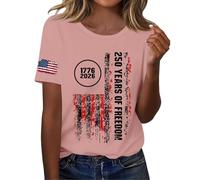 Genérico Camiseta De Manga Corta para Mujer Sleeve Independence Day Women’S 250Th Anniversary USA Shirt 2026 American Flag Retro Graphic tee Camisetas Algodon Basica Woman T Algodón Verano Top Rosa L