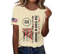 Genérico Camiseta De Manga Corta para Mujer Sleeve Independence Day Women’S 250Th Anniversary USA Shirt 2026 American Flag Retro Graphic tee Camisetas Algodon Basica Woman T Algodón Verano Top Beige