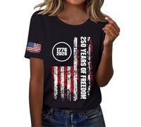 Genérico Camiseta De Manga Corta para Mujer Sleeve Independence Day Women’S 250Th Anniversary USA Shirt 2026 American Flag Retro Graphic tee Camisetas Algodon Basica Woman T Algodón Verano Top Negro