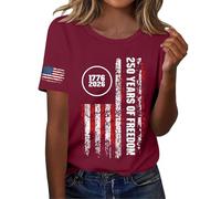 Genérico Camiseta De Manga Corta para Mujer Sleeve Independence Day Women’S 250Th Anniversary USA Shirt 2026 American Flag Retro Graphic tee Camisetas Algodon Basica Woman T Algodón Verano Top Vino S