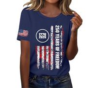 Genérico Camiseta De Manga Corta para Mujer Sleeve Independence Day Women’S 250Th Anniversary USA Shirt 2026 American Flag Retro Graphic tee Camisetas Algodon Basica Woman T Algodón Verano Top Armada