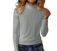 Generico Camiseta de manga larga térmica ligera para mujer con cuello alto, Gris ceniza, 3XL