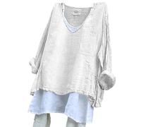 Generico Camiseta de mujer de manga larga - Top de mujer con cuello en V Blusa Algodón Lino Transpirable Camisas Cuello Tallas Grandes Camisas Casual Versátil Summer Tops Color Sólido Adelgaza La