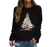 Generico Camiseta de mujer navideña roja fea sudadera sin capucha camiseta Papá Noel manga larga tallas grandes suéteres navideños divertidos cuello redondo jersey reno jerseys invierno elegante
