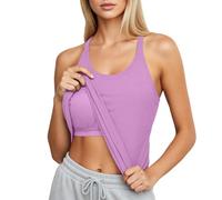 Genérico Camiseta De Tirantes Mujer Camiseta de Yoga Sin con Sujetador Incorporado para Entrenamiento Físico y Uso Casual Diario (Purple, L)