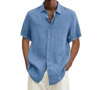 Generico Camiseta de verano para hombre de manga corta camisa de playa camisas casuales camisas de verano camiseta básica suéter casual camisas manga corta hombre ajuste ajustado y versátil, Azul-5