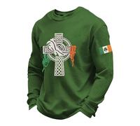 Genérico Camiseta del DíA de San Patricio Patrón de Panal Manga Larga con Trébol Estampada Feliz DíA de San Patricio Camiseta con Cuello Redondo Suéter de Hombre Ropa de Primavera
