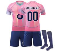 Genérico Camiseta del Fútbol Barcelona 2025/2026 Personalizadas para Hombres y Niño, equipación Fútbol DIY Nombre y Número con Conjunto Top Pantalón Corto y Calcetines Regalo de Barça
