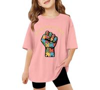 Genérico Camiseta Educativa Niño Simbólica Autismo Elementos de la Tabla Periódica Impreso Manga Corta Cuello Redondo Alto para Llevar Mensaje, rosa, 130 cm