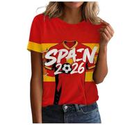 Genérico Camiseta EspañA 2026 Adulto,Top Ligero Estampado De Cuello Redondo Relajado para Mayor Comodidad