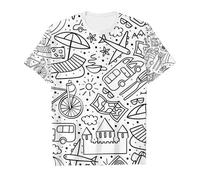 Genérico Camiseta Hecha A Mano para Mujer Bocetos DiversióN para Pintar Pintada A Mano de Manga Corta Deportiva Tops Corto para Mujeres Camiseta con Estampado DIY de Garabatos