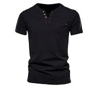 Genérico Camiseta Henley Hombre Algodon, Camiseta Deportiva Hombre, Manga Corta Vintage Botones Gimnasio Verano Lisa Golf Casual Camiseta Muscle Fit Clásico Ligero para El Ocio Diario