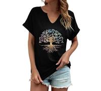 Genérico Camiseta Holgada Femenina con Cuello en V y Estampado Moderno para un Estilo Casual y Cómodo en Tu Vida Diaria (Black, L)