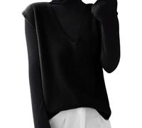 Genérico Camiseta lanca Cuello lto Mujer Autumn Winter Women Knitted Sweater Vest Korean Sleeveless V Neck Pullover Female Vest Loose Tops Knitted Waistcoats For Women Soft Knitted (Black, XXL)