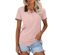 Genérico Camiseta Manga Corta Mujer De para Mujer Cuello Alto Botones Informal Negocios Primavera Y Verano con Bloques Color Camisetas Verano Woman T Shirt Blusas Casual Algodon Deporte Rosa S
