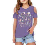 Genérico Camiseta Manga Corta Niña - Camisetas De Manga Corta con Hombros Descubiertos para Niñas Ideales para El Día A Día Estilos Primavera Y Verano para Edades De 3 A 12 Años