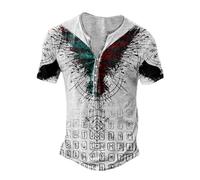 Genérico Camiseta Manga Corta para Hombre Vintage con Calavera y Piedras de Strass DiseñO Ajustado Top con Estampado Camiseta Hombre Vikinga Mitología Nórdica Cuello Rojoondo Verano