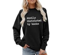 Genérico Camiseta Minimalista para Mujer para el Día A Día Hoodie Ancha de Un Solo Color Casual Ajuste Holgado Cómoda Sudaderas Mujer Sin Capucha Oversize con Estampado de Letras