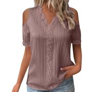 Genérico Camiseta Mujer Algodon Manga Corta Elegante De Verano con Cuello En V Y Encaje Liso para Mujer Blusa Color A La Corta Cómoda T Shirt Camisetas Basicas Anchas Roupa Mulher Basica Rosa XL