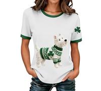 Genérico Camiseta Mujer Algodon Manga Corta St Day para Mujer Estampado Animal Corta Gráfico Camisetas De Camisas Summer Tops For Women Shirts Ropa Casual Elegante Blusas Basicas Verano Blanco XXL