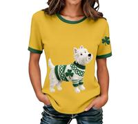 Genérico Camiseta Mujer Algodon Manga Corta St Day para Mujer Estampado Animal Corta Gráfico Camisetas De Camisas Summer Tops For Women Shirts Ropa Casual Elegante Blusas Basicas Verano Amarillo XXL