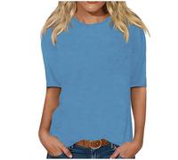 Genérico Camiseta Mujer Manga Corta Algodón Verano Holgada Cómoda De Color Sólido Informal Y A La para Camisetas Camisas Womens Shirt Roupa Mulher Tshirt Algodon Deporte Media Camisa Women Cielo Azul