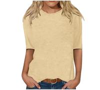 Genérico Camiseta Mujer Manga Corta Algodón Verano Holgada Cómoda De Color Sólido Informal Y A La para Camisetas Camisas Womens Shirt Roupa Mulher Tshirt Algodon Deporte Media Camisa Women Beige S